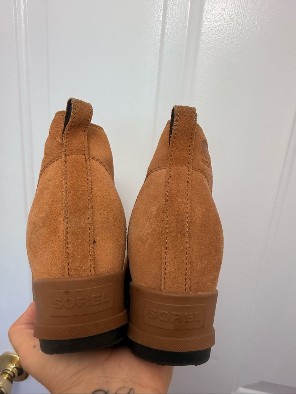 Sorel Light Brown Evie II Leather Wedge Boots 8.5 Gorpcore Outdoor Winter - Picture 4 of 8